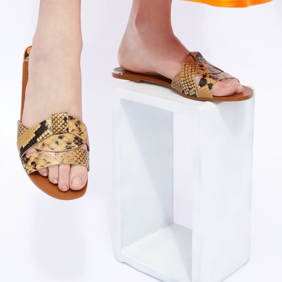 Zara Animal print Leather Flat Sandals size 6 NWT - Picture 2 of 6